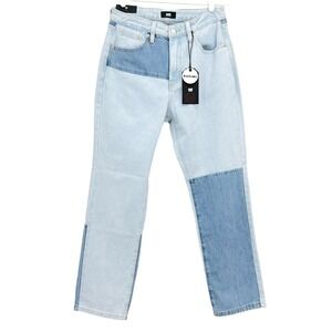 L&M Black Label Women's High Rise Blue Boyfriend Patchwork Jeans Size 7 NWT
